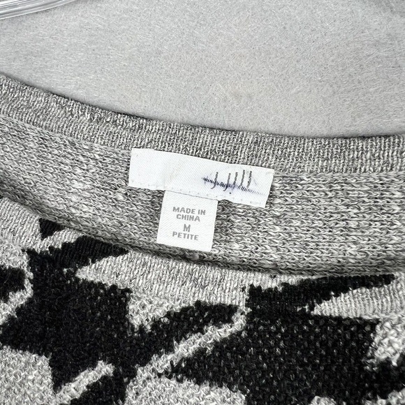 J. Jill Top Size Medium Petite Gray Houndstooth Long Sleeve Sweater Tunic - Picture 4 of 11